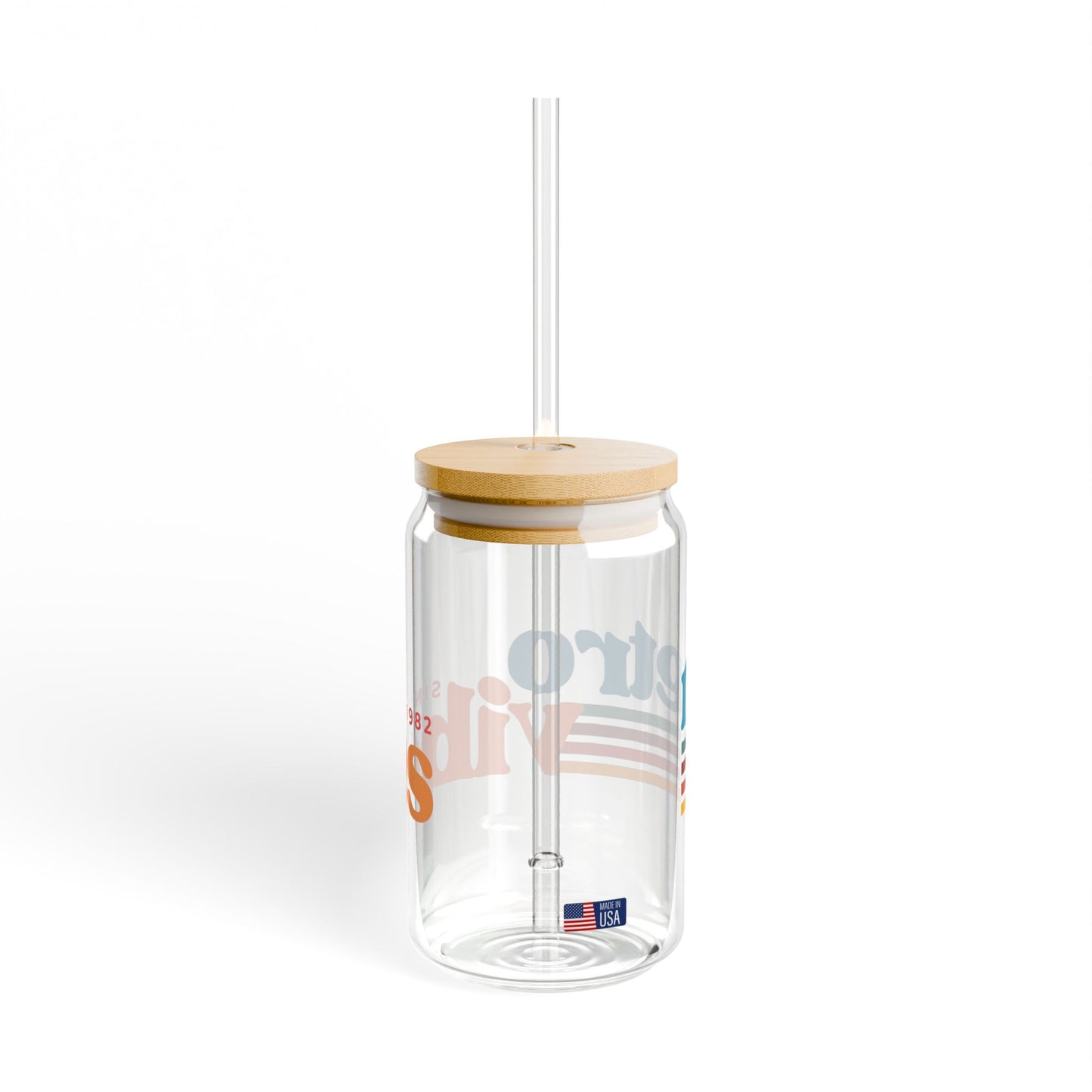 Retro Vibes Sipper-Glas, 470 ml umweltfreundliches Trinkglas für Sommerpartys und die Tage am Strand oder beim Grillabend mit Freunden.