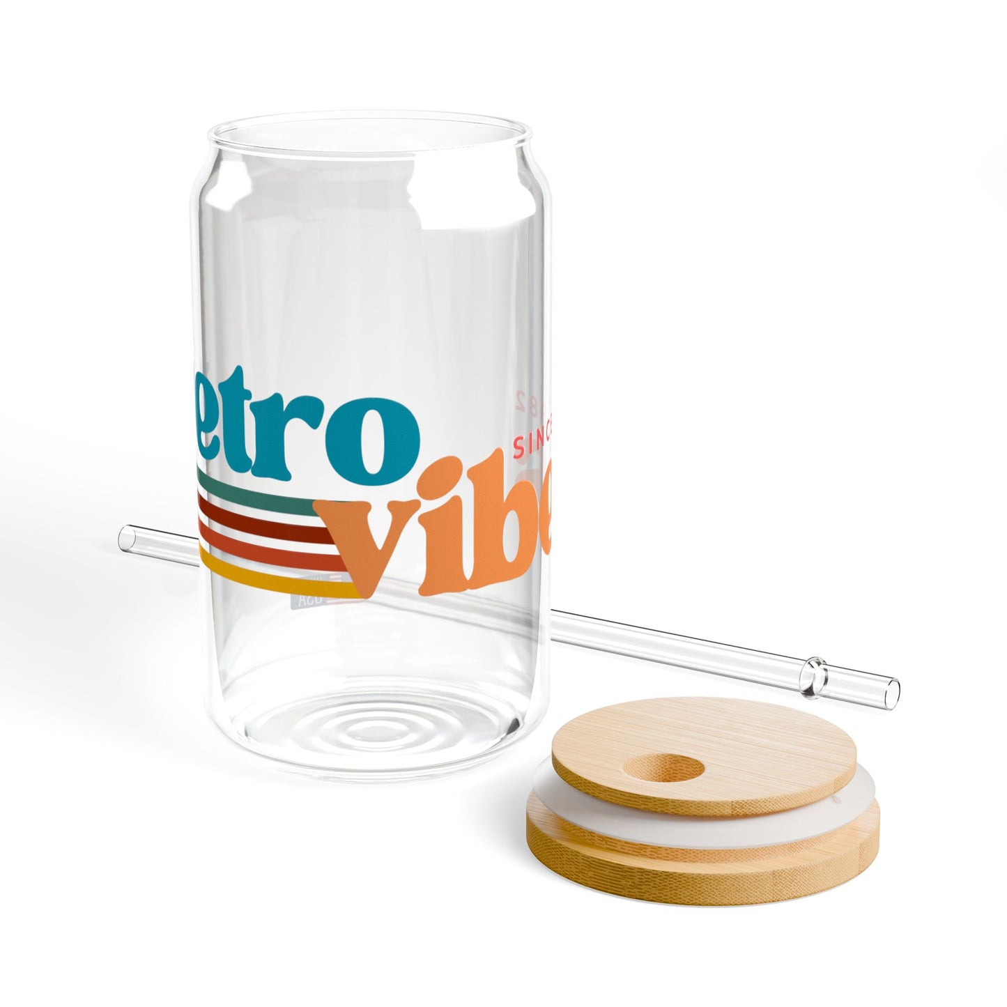Retro Vibes Sipper-Glas, 470 ml umweltfreundliches Trinkglas für Sommerpartys und die Tage am Strand oder beim Grillabend mit Freunden.