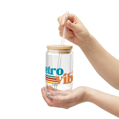 Retro Vibes Sipper-Glas, 470 ml umweltfreundliches Trinkglas für Sommerpartys und die Tage am Strand oder beim Grillabend mit Freunden.