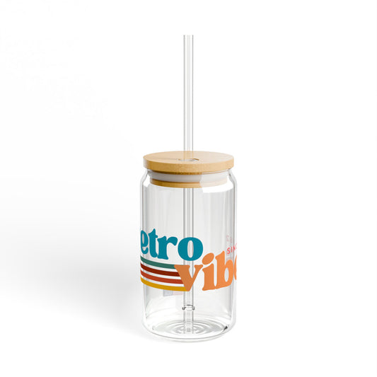 Retro Vibes Sipper-Glas, 470 ml umweltfreundliches Trinkglas für Sommerpartys und die Tage am Strand oder beim Grillabend mit Freunden.