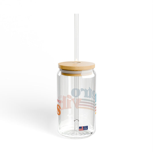 Retro Vibes Sipper-Glas, 470 ml umweltfreundliches Trinkglas für Sommerpartys und die Tage am Strand oder beim Grillabend mit Freunden.
